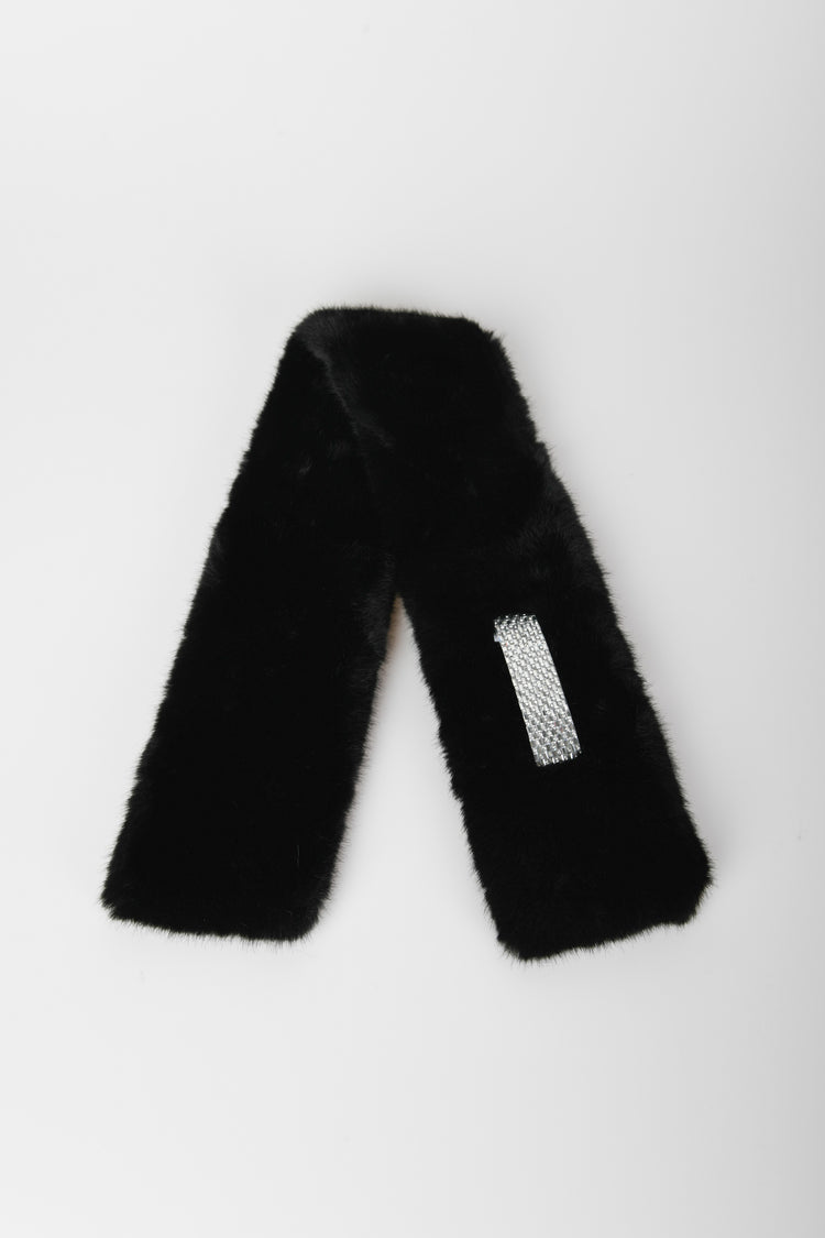 Rhinestone-detail faux fur scarf
