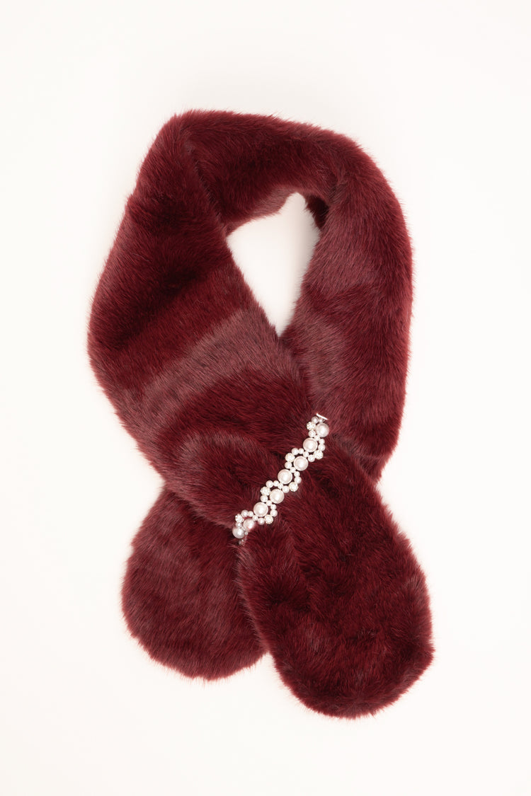 Burgundy plush neck warmer with beads