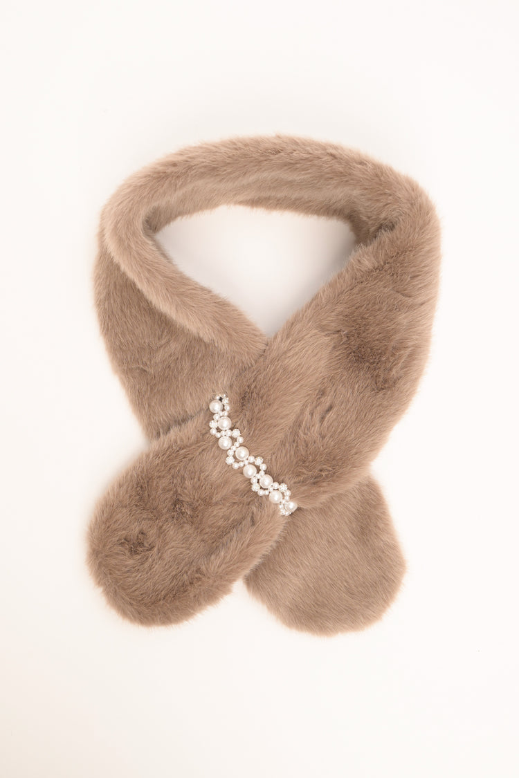 Taupe plush neck warmer with beads