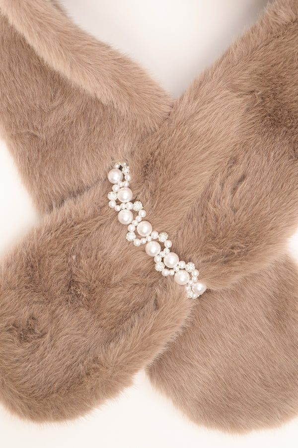 Taupe plush neck warmer with beads