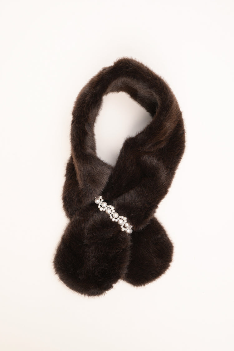 Dark brown plush neck warmer with beads