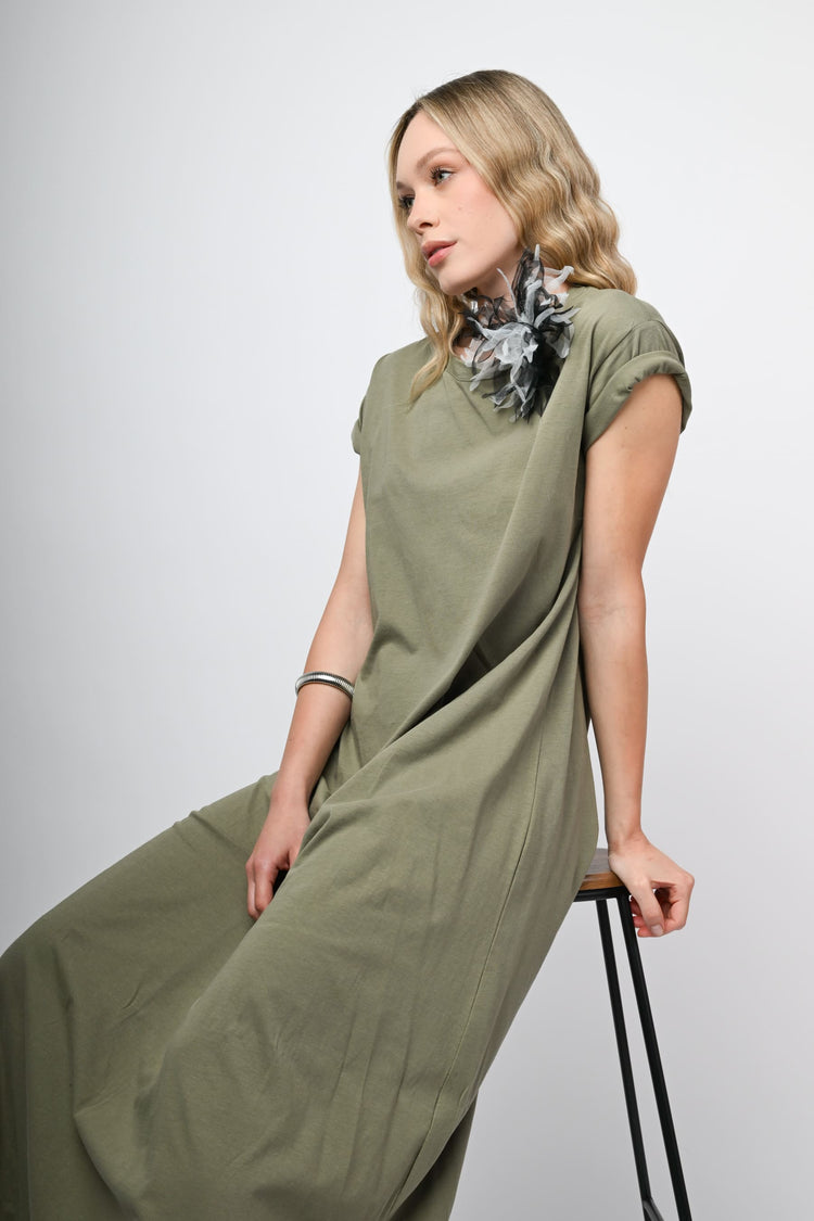3D floral brooch long dress