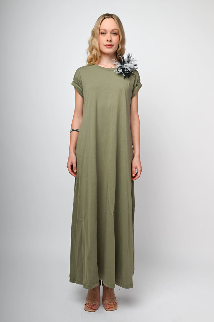 3D floral brooch long dress
