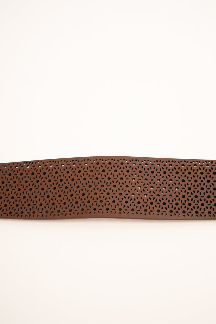 Brown perforated elastic belt