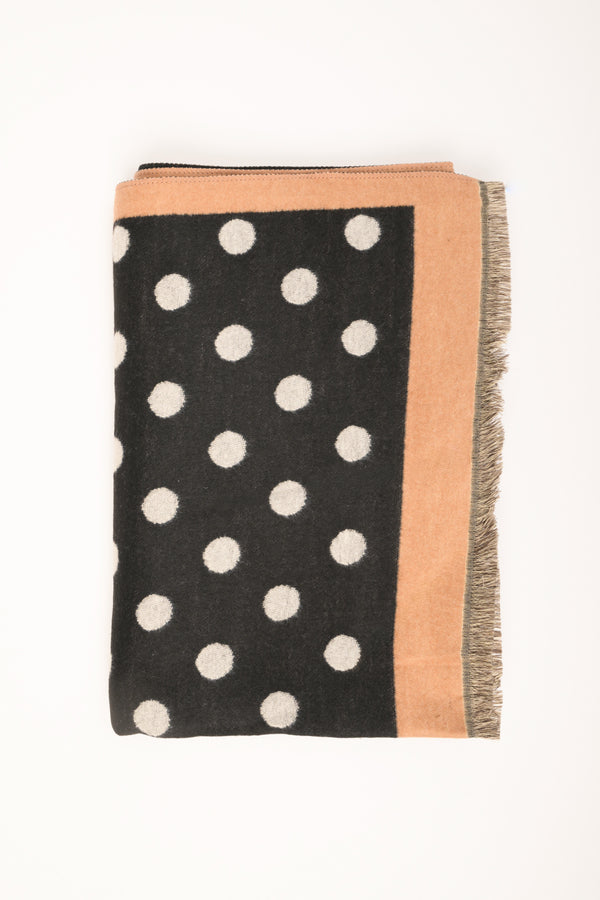 Black-beige polka-dot scarf with border