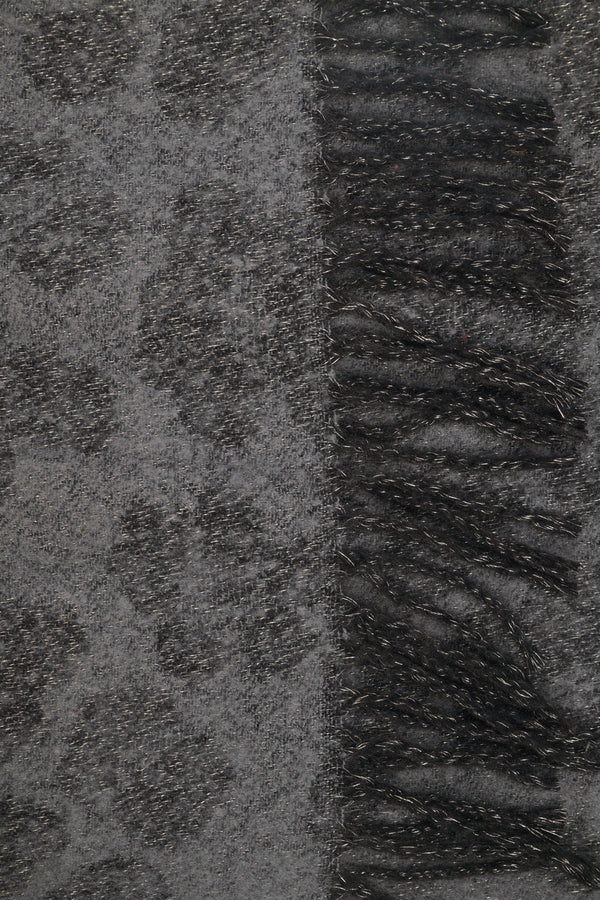 Grey-black lurex animal scarf with fringe