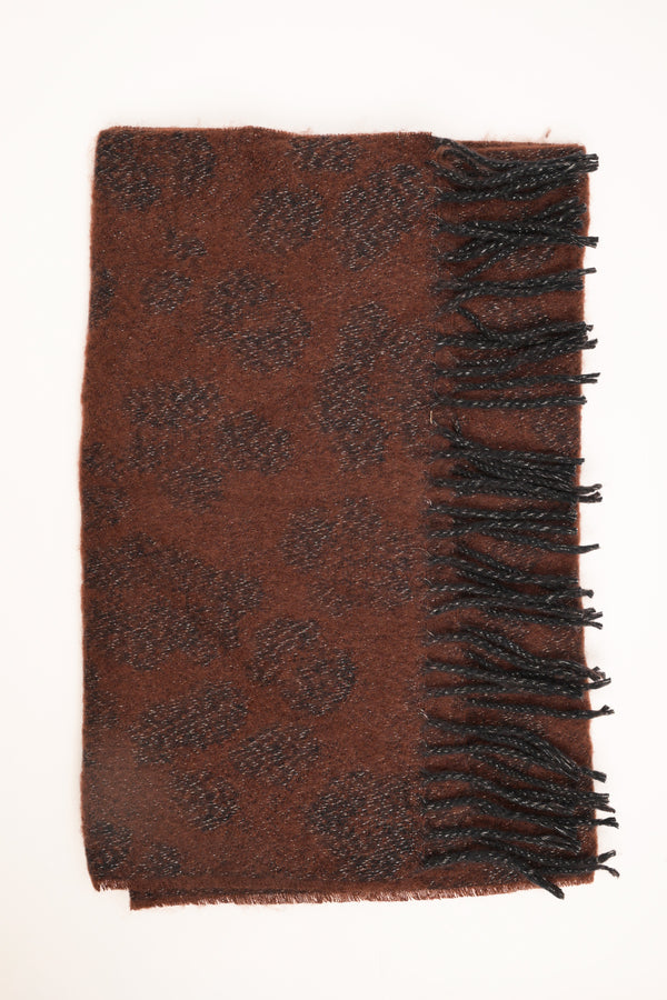 Brown-black lurex animal scarf with fringe