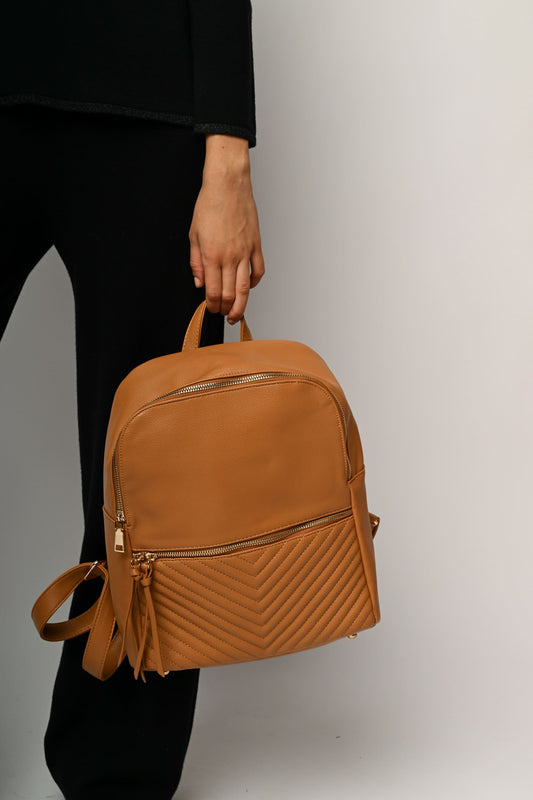 V-quilted faux leather backpack