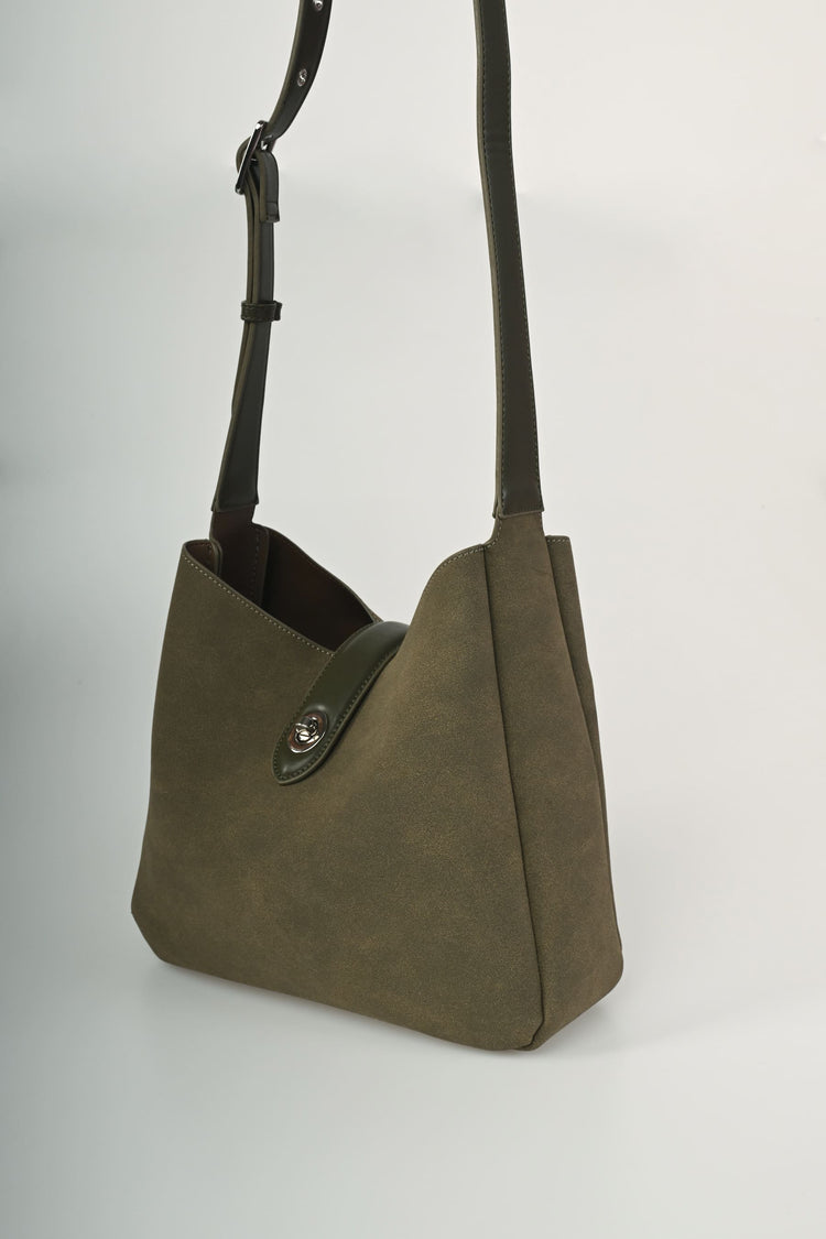 Faux suede shoulder bag
