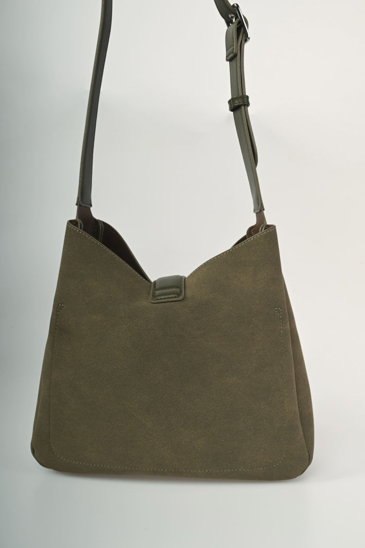 Faux suede shoulder bag
