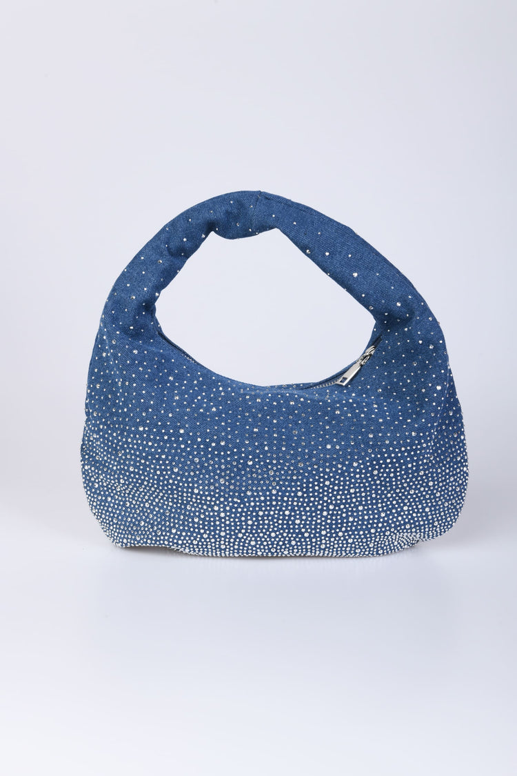 Rhinestone denim hobo bag