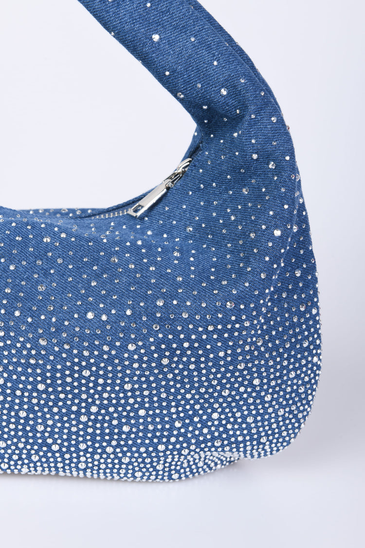 Rhinestone denim hobo bag