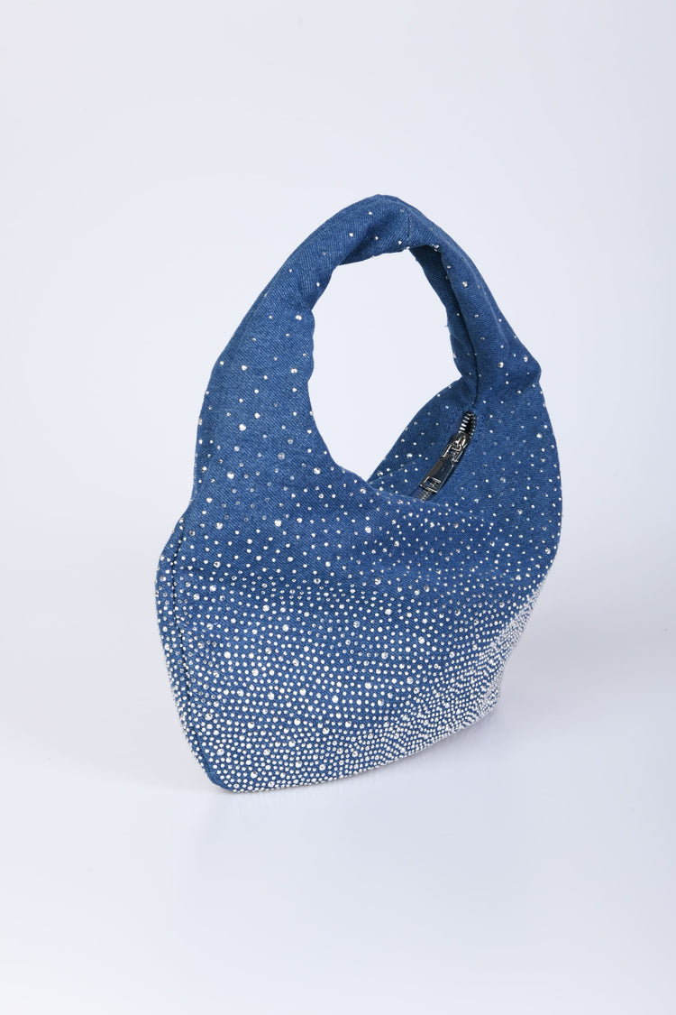 Rhinestone denim hobo bag