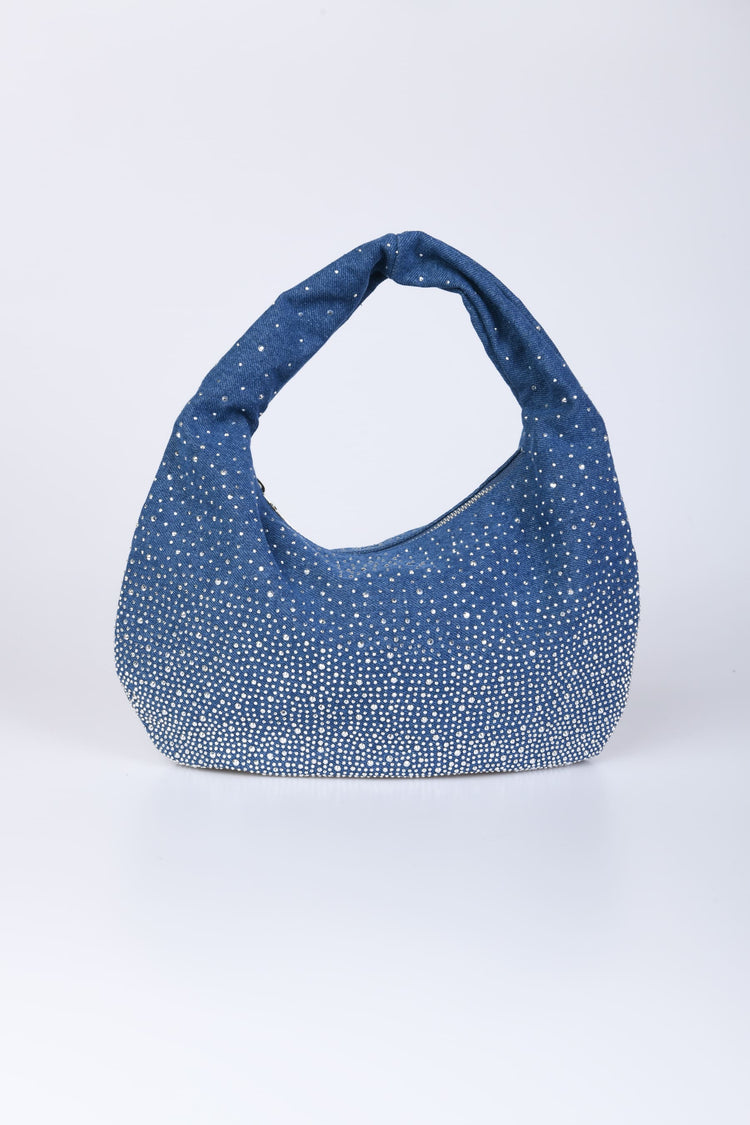 Rhinestone denim hobo bag