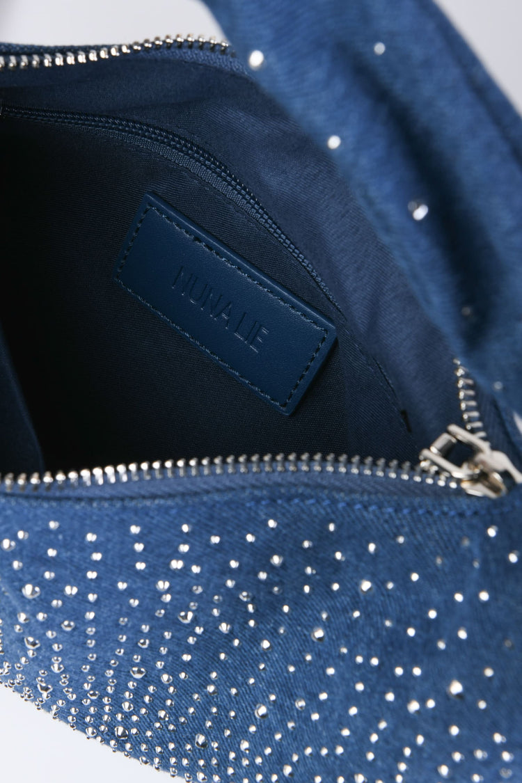 Rhinestone denim hobo bag