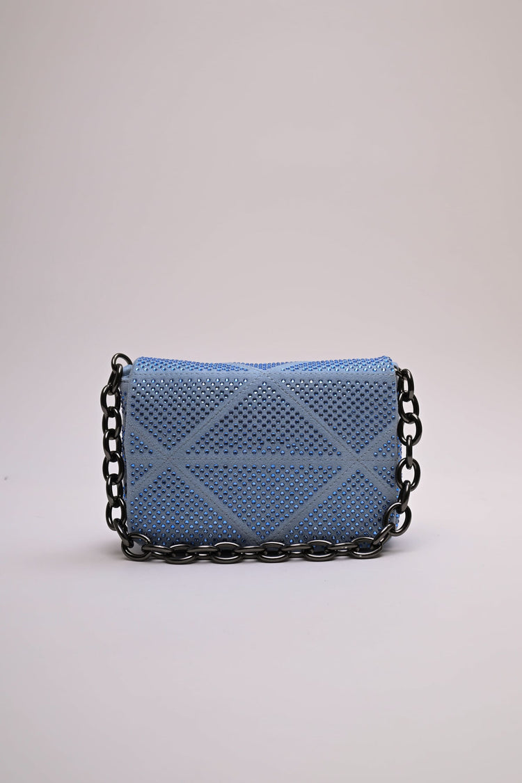 Rhinestone-embellished faux suede shoulder bag