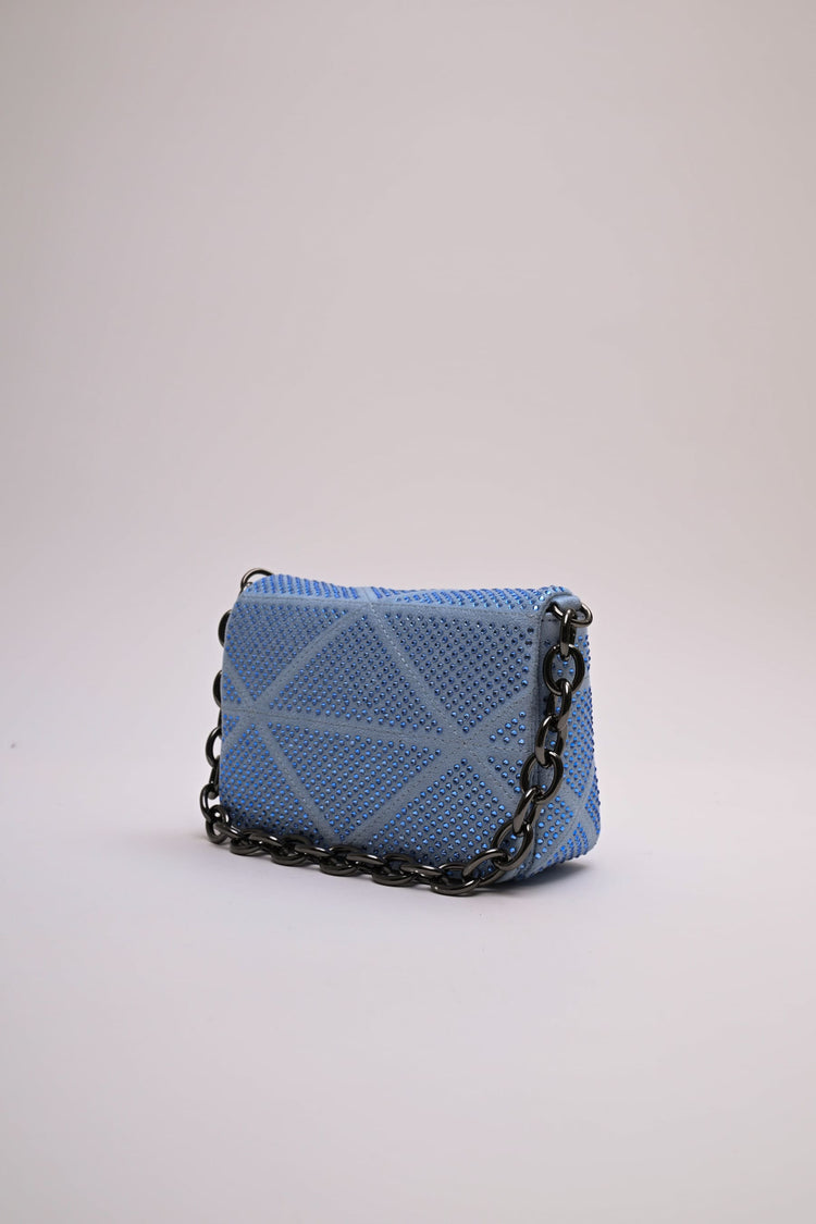 Rhinestone-embellished faux suede shoulder bag