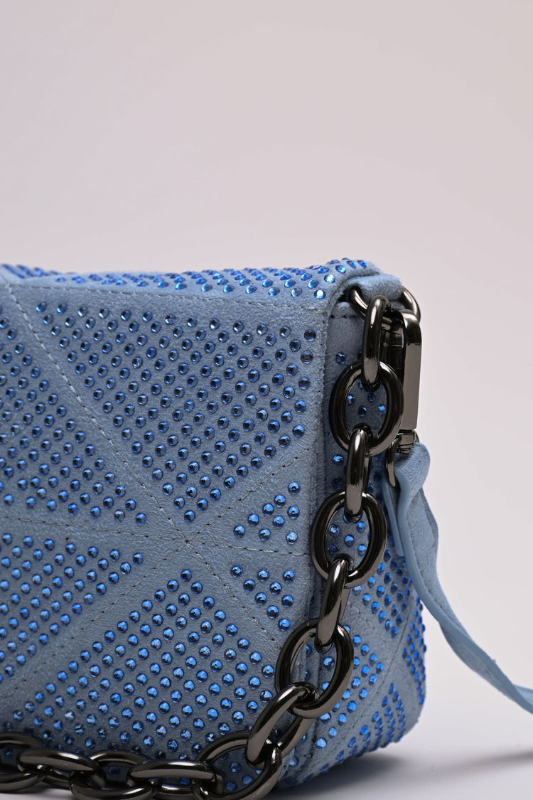 Rhinestone-embellished faux suede shoulder bag