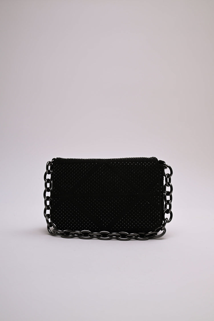 Rhinestone faux suede shoulder bag