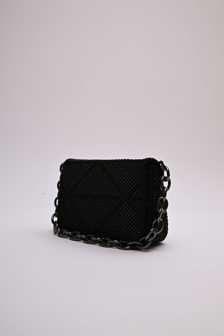 Rhinestone faux suede shoulder bag