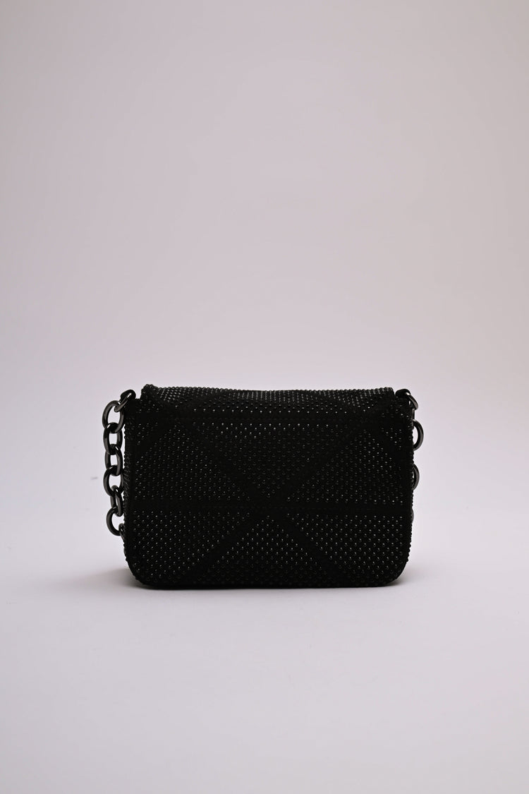 Rhinestone faux suede shoulder bag