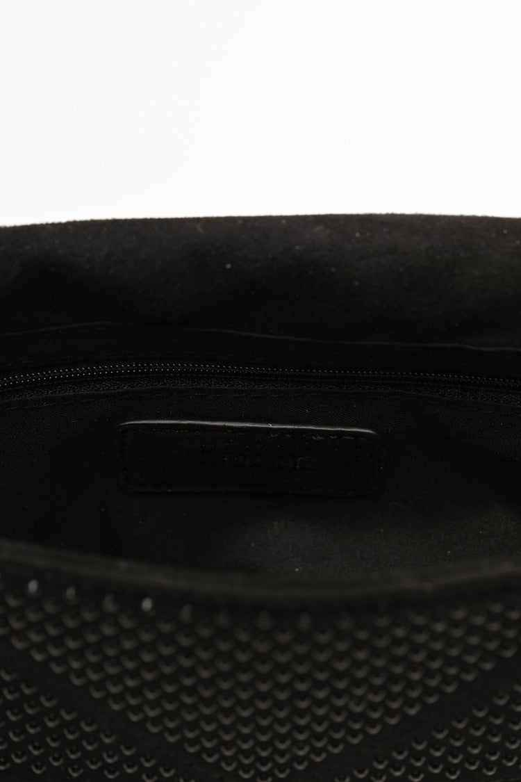 Rhinestone faux suede shoulder bag