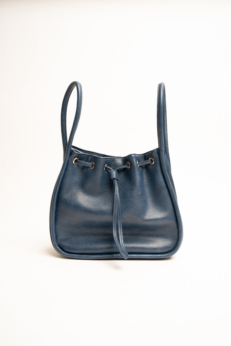 Teal blue faux leather bucket bag