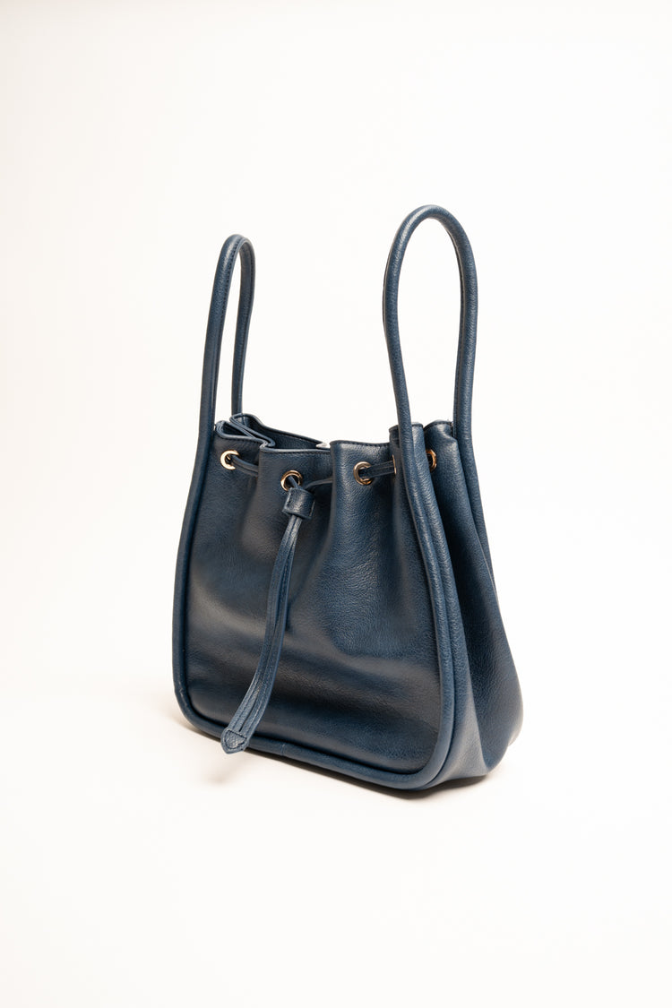 Teal blue faux leather bucket bag