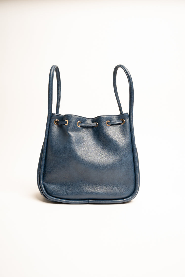 Teal blue faux leather bucket bag