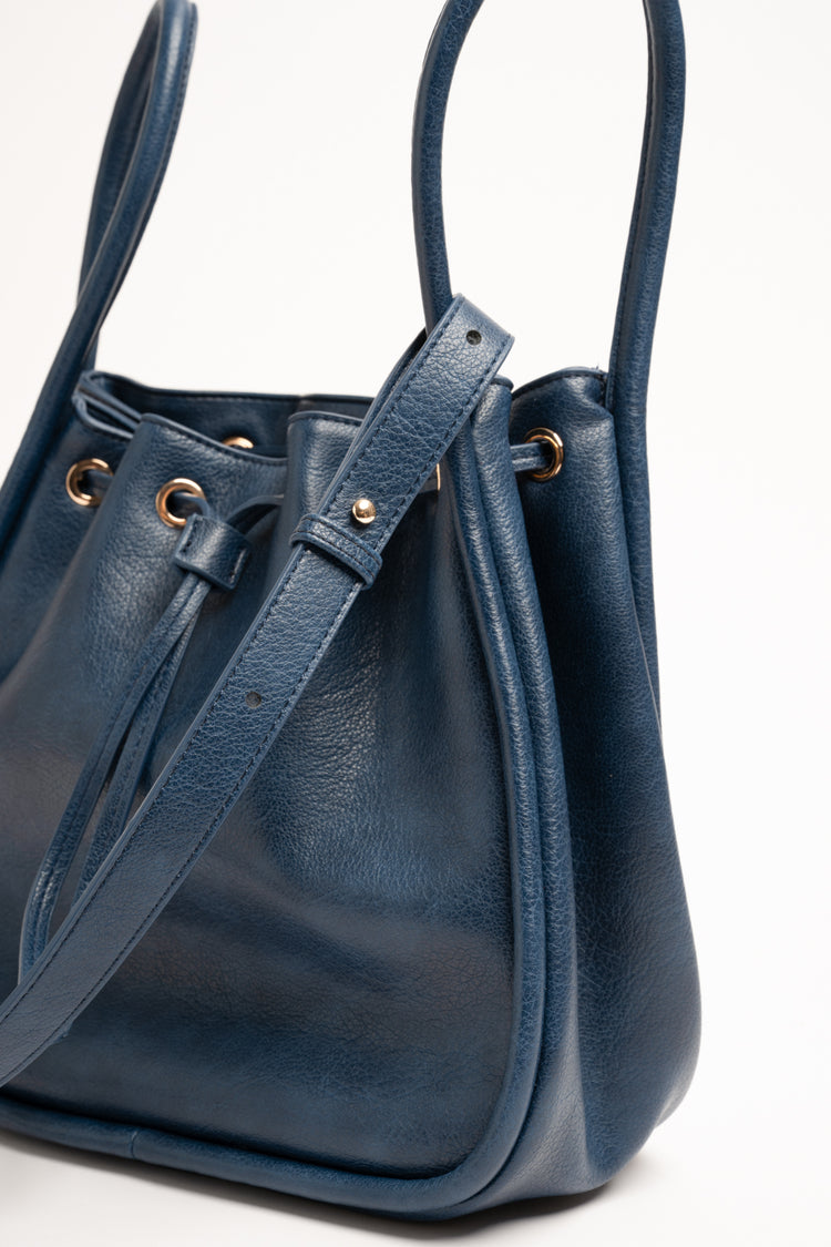 Teal blue faux leather bucket bag