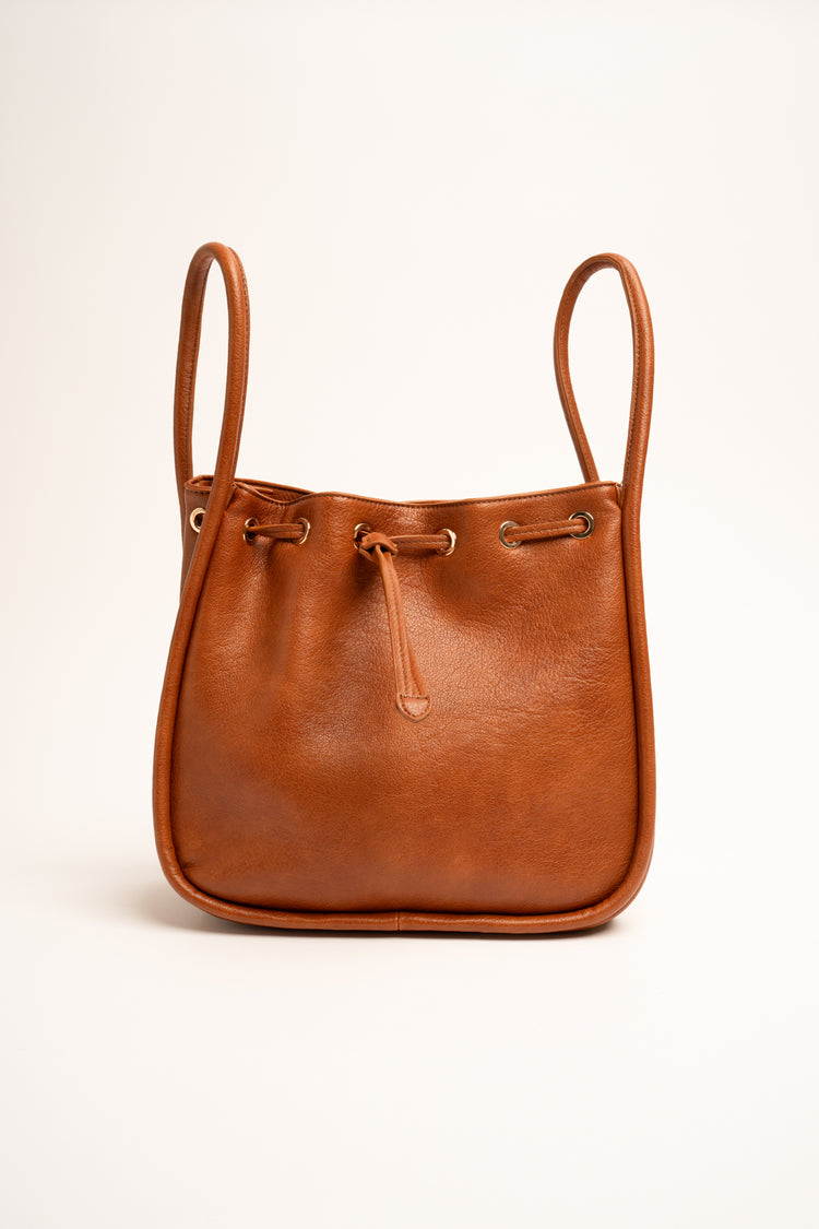 Cognac faux leather bucket bag