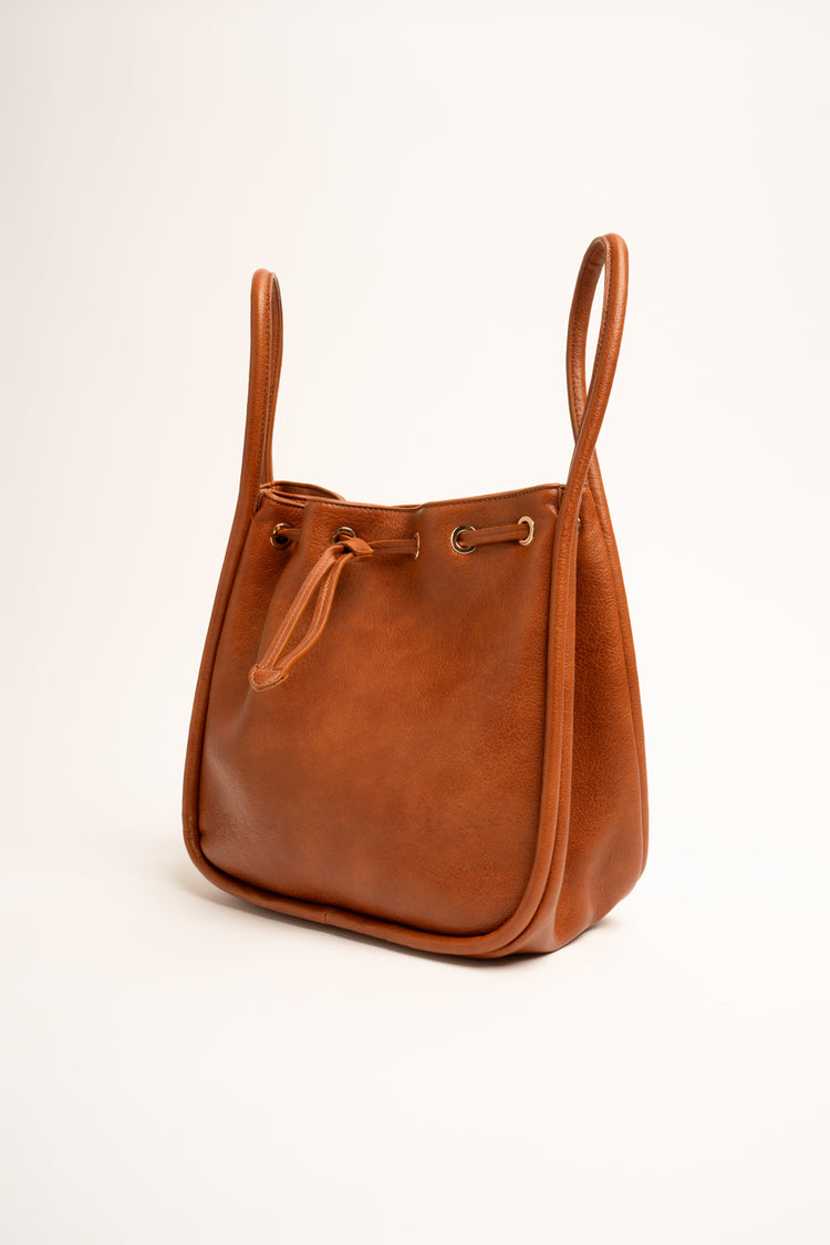 Cognac faux leather bucket bag