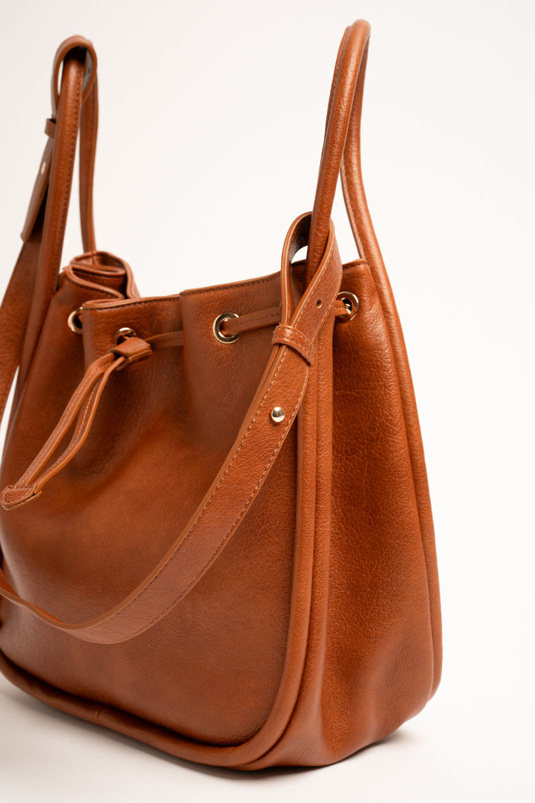 Cognac faux leather bucket bag