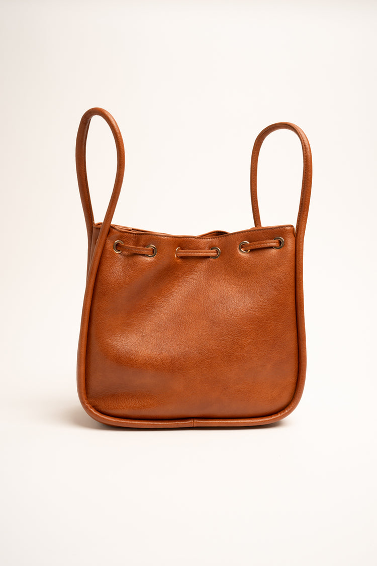 Cognac faux leather bucket bag