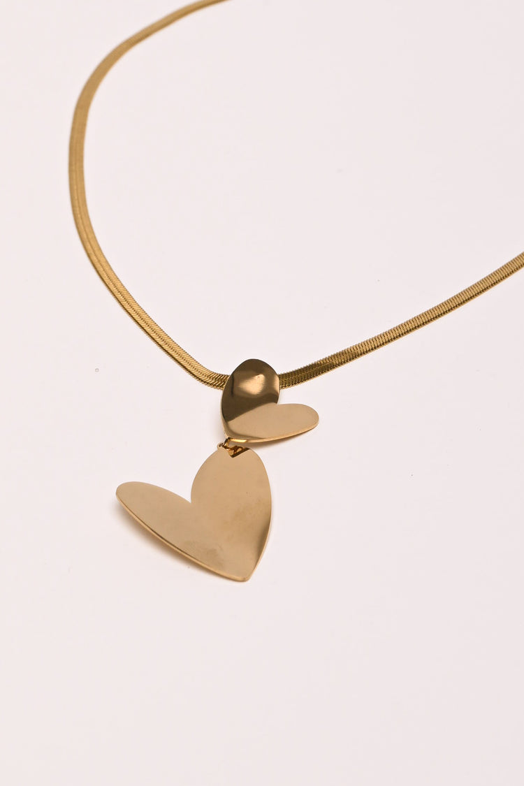 Gold heart necklace and earrings set