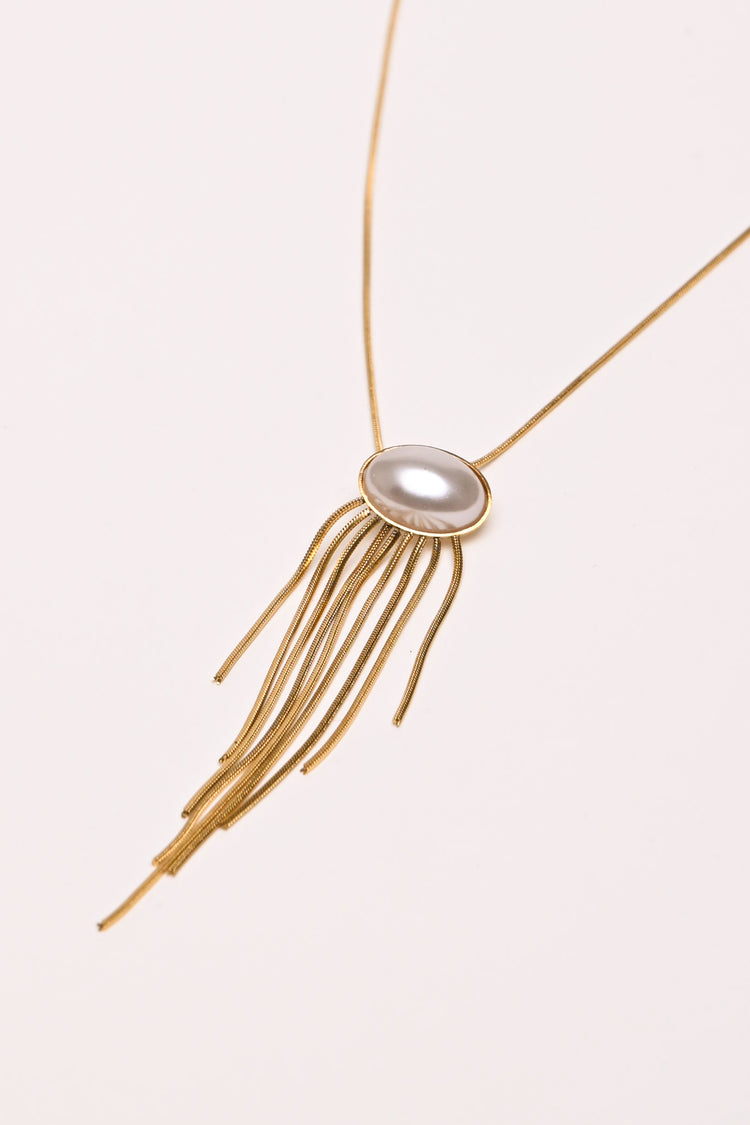 Pearl and fringe necklace + earrings set