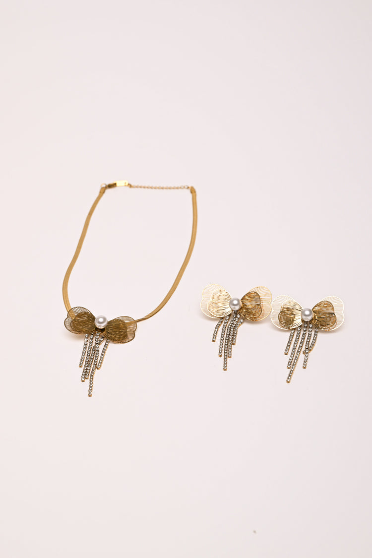 Bow necklace + earrings set