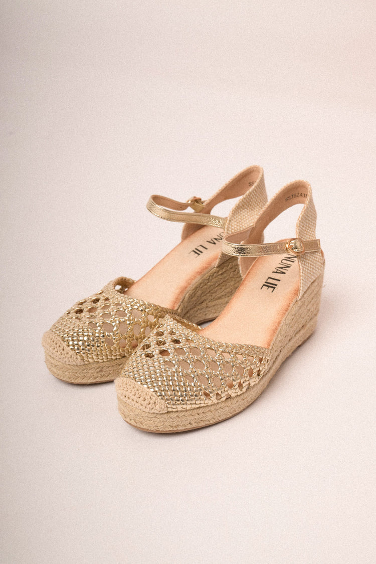 Golden woven raffia espadrilles