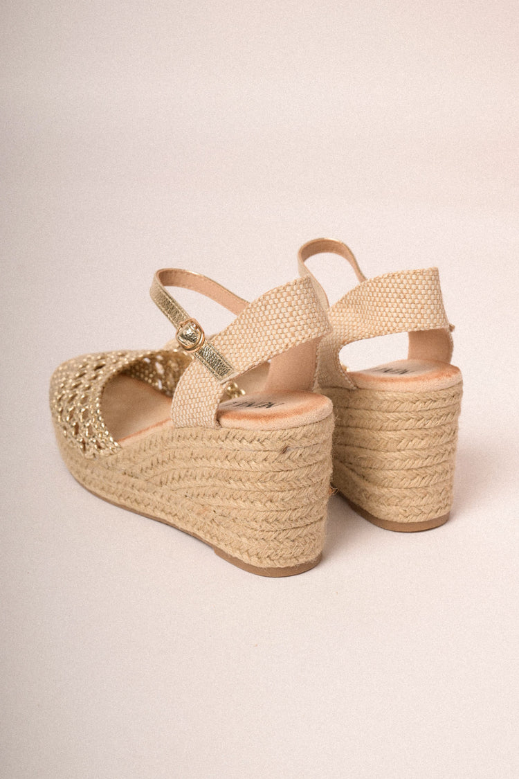 Golden woven raffia espadrilles
