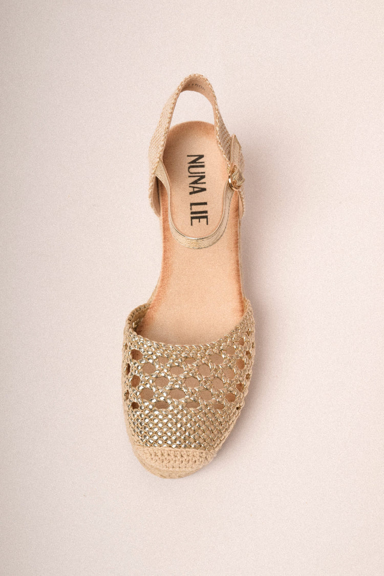 Golden woven raffia espadrilles
