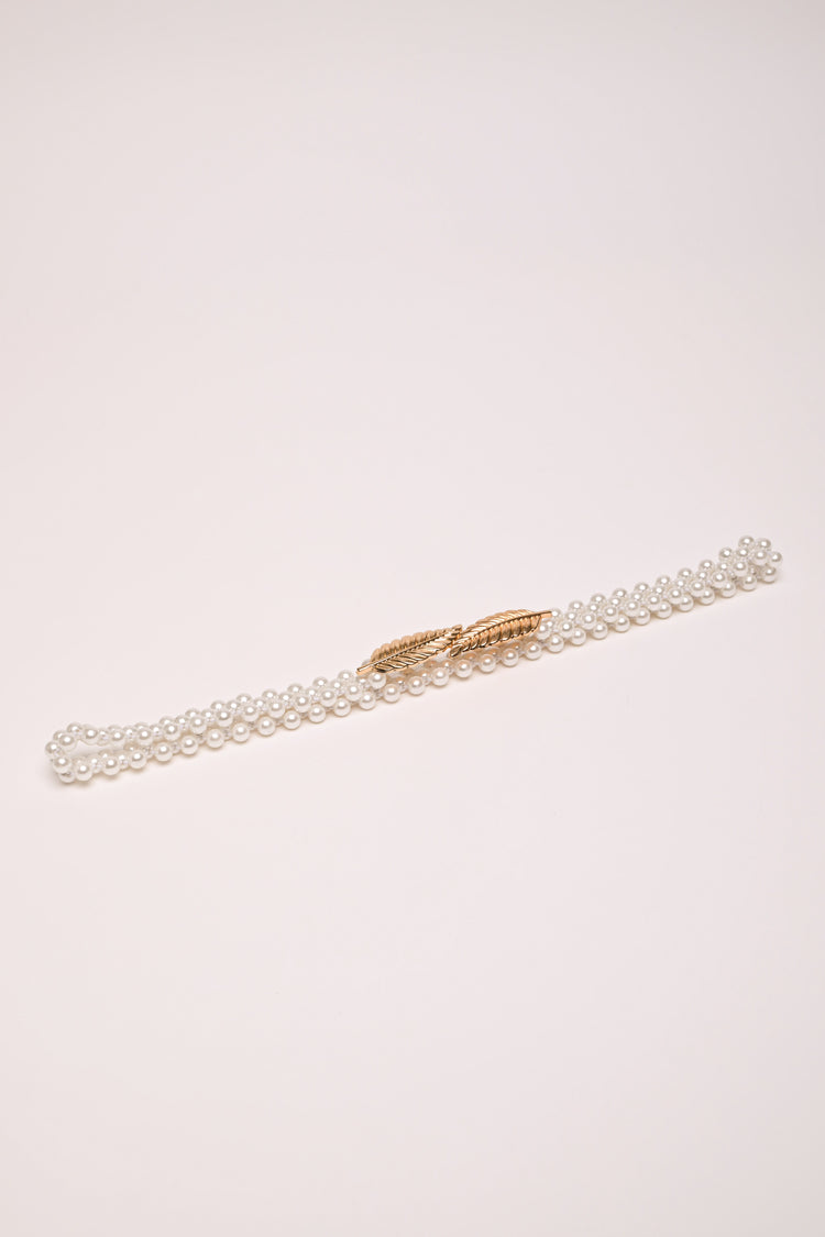 Foliage buckle pearls belt