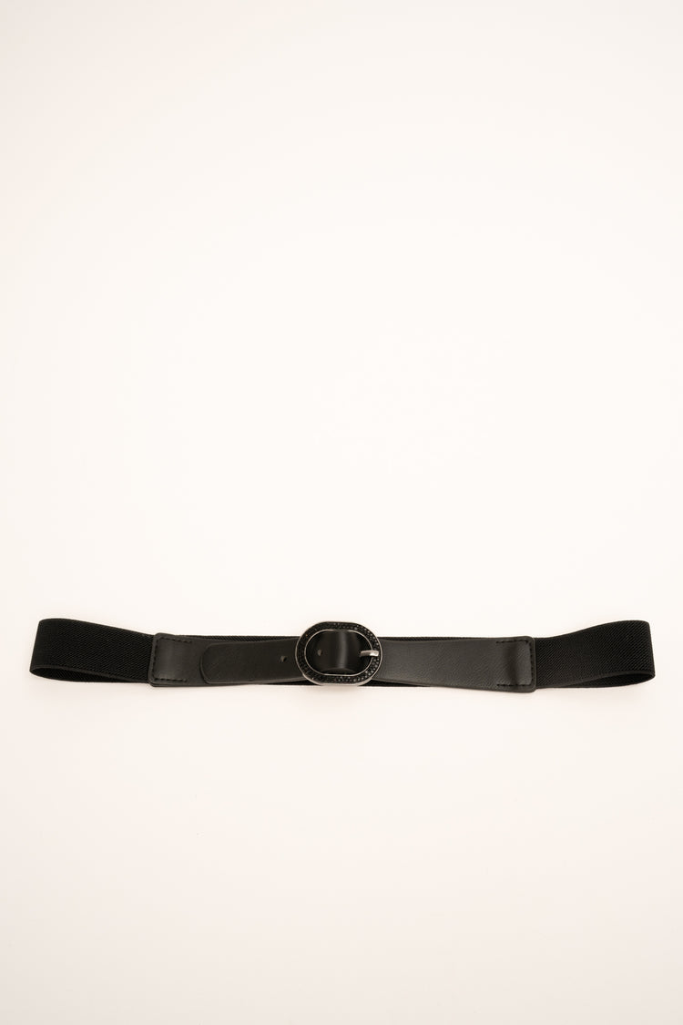 Black rhinestone buckle elastic belt