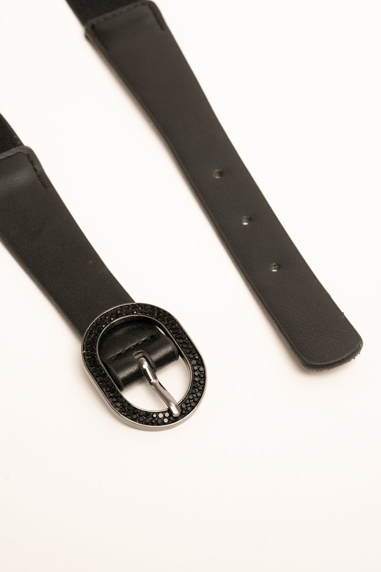 Black rhinestone buckle elastic belt