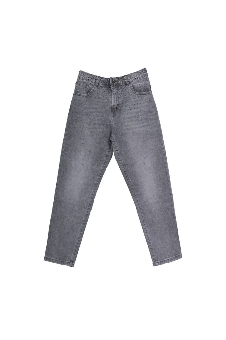 Rhinestone-embellished baggy jeans