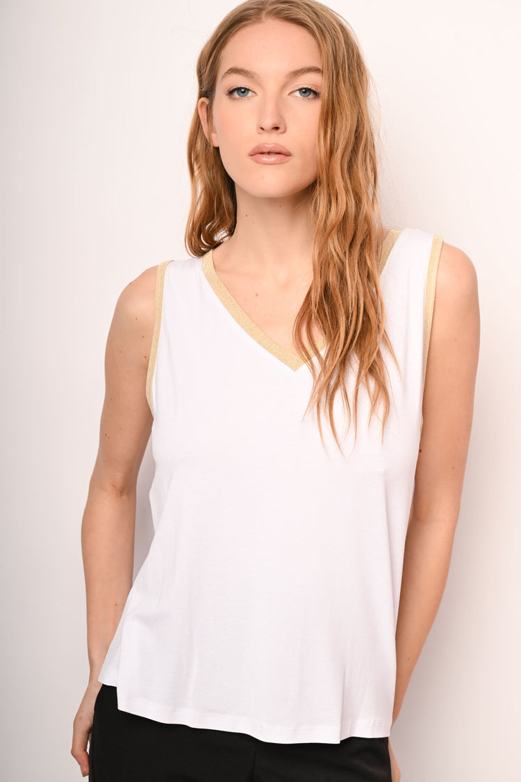 Canotta con bordo lurex oro