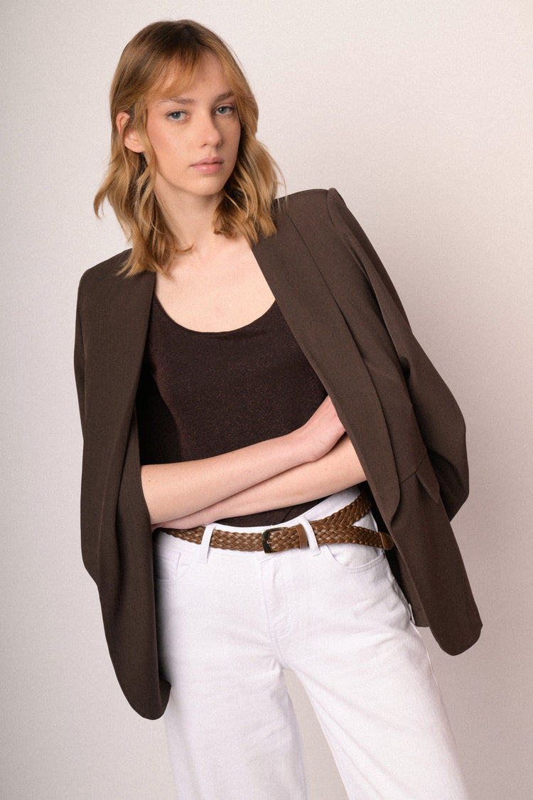 Dark brown lurex knit tank top