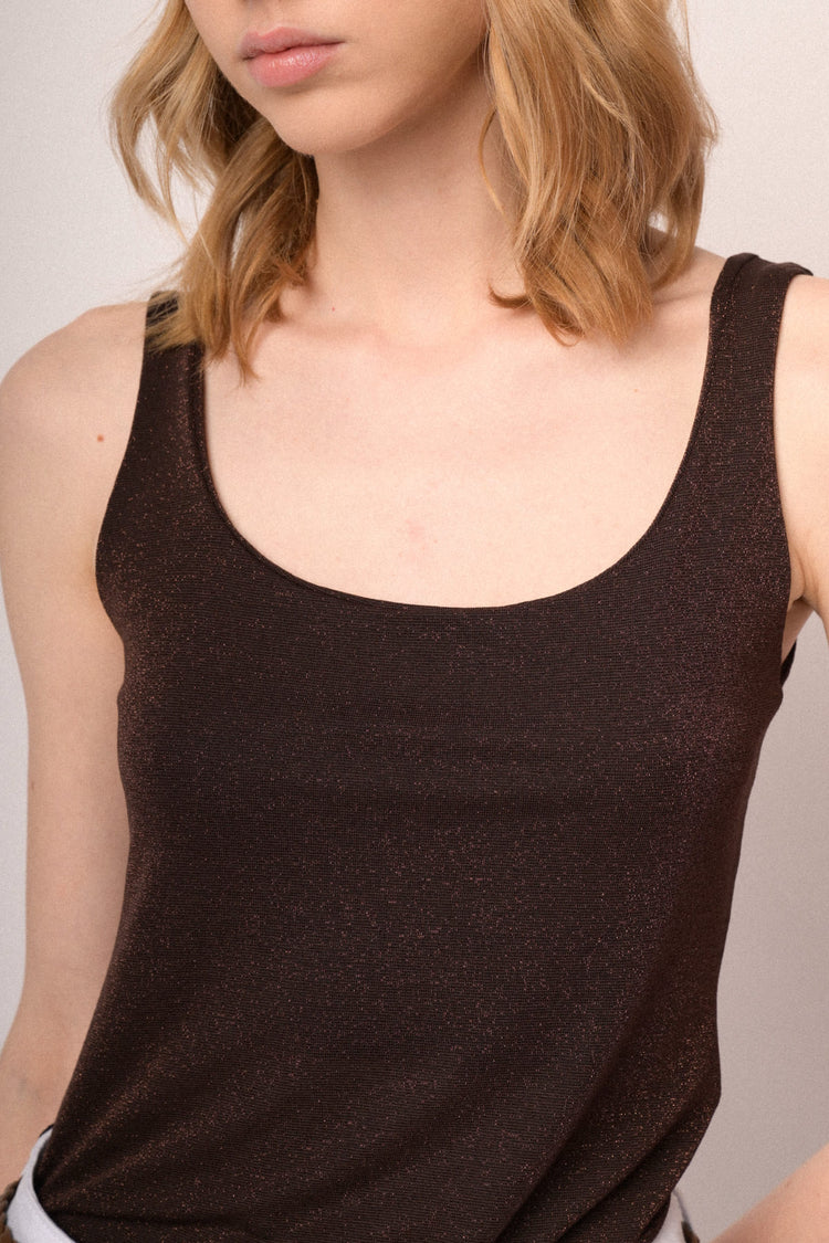 Dark brown lurex knit tank top