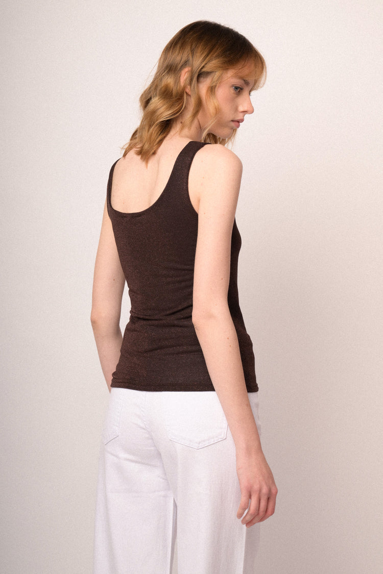 Dark brown lurex knit tank top