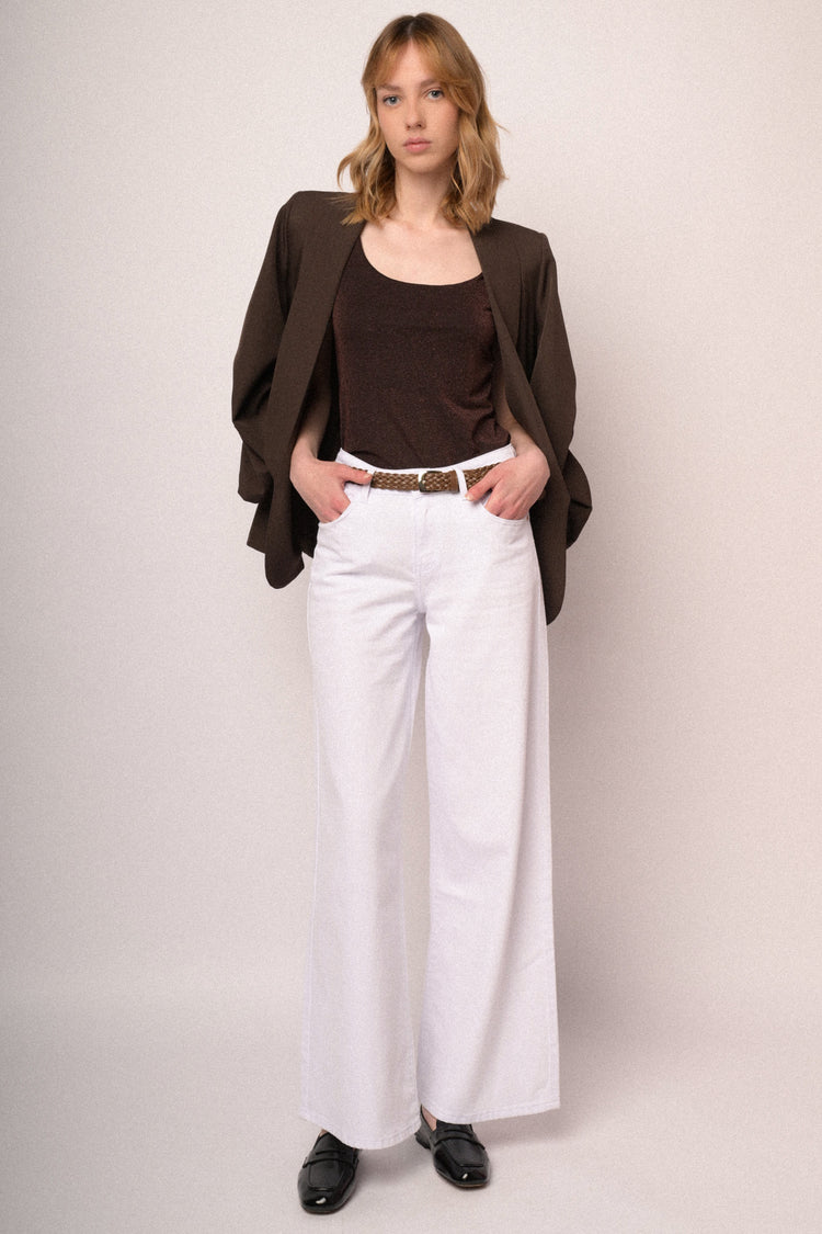 Dark brown lurex knit tank top