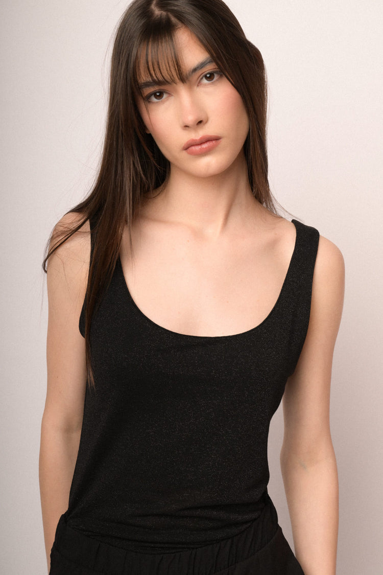 Black lurex knit tank top